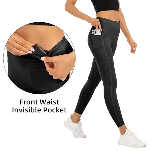 Image of YUDSUD High Waisted Leggings with Pockets for Women, 3 Pack | Tummy Control, Yoga Pants, Running & Daily Wear