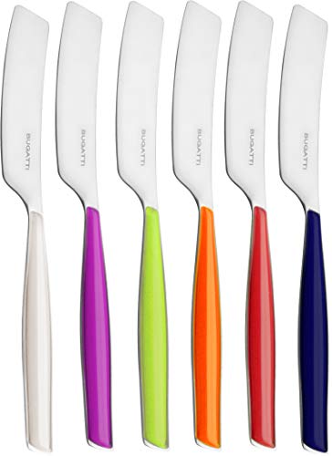 BUGATTI, Glamour, Lot de 6 Petits épandeurs en Acier Inoxydable 18/10 et poignées Couleurs mélangées Ivoire, Bleu, Iris, Vert, Orange, Rouge, avec moulure...