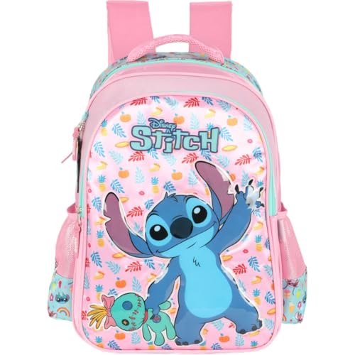 Mochila Escolar, Stitch, Grande, Rosa, Luxcel