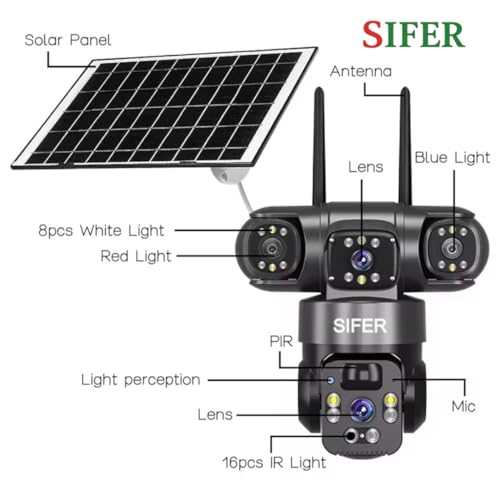 Image of SIFER 5 MP Full HD Triple Lens Solar CCTV Camera | Night Vision | 4g sim Solar CCTV Camera 360 Outdoor | Motion Detection | 2-Way Audio | Cloud & SD Card Supported