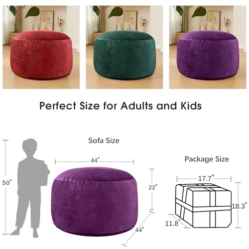 Image of Bean Bag Chairs for Adults - Memory Foam Furniture BeanBag Chair - Kids /Teens Sofa with Soft Micro Fiber Cover - Round Fluffy Couch for Living Room Bedroom College Dorm - 4 ft, Purple