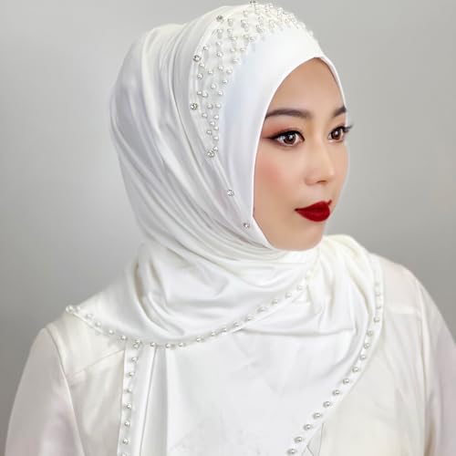 ABAFIP Women Muslim Hijab Arab Faux Rhinestone Beaded Head Wrap Scarf Turkish Khimar Headwraps for Abaya3