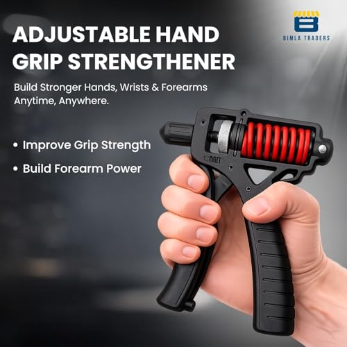 Image of CRAE Spring Loaded Hand Gripper with Counter - Adjustable 100 KG Grip Strengthener for Forearm, Wrist & Finger Workout Black Men & Women (Black)