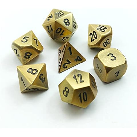Bescon Brass Solid Metal Polyhedral D&D Dice Set of 7 Copper Metal RPG Role Playing Game Dice 7pcs Set Cover