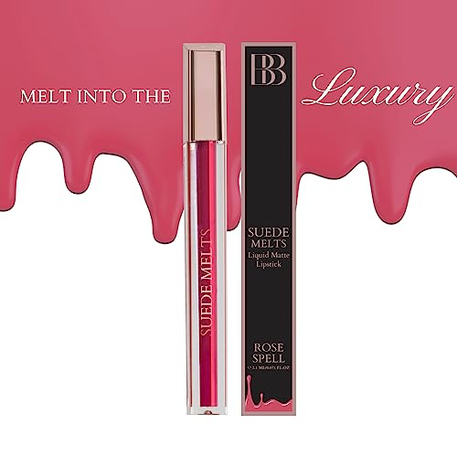Image of Bergamot Beaute Matte Liquid Lipstick Suede Melts Non Transfer, Waterproof, Kiss Proof Long Lasting Upto 8 + Hours For Women 2.1ml (Rose Spell)