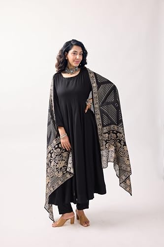 Toochki Women's Rayon Ethnic Kurta Set (Toochki279-Krs/M_Black