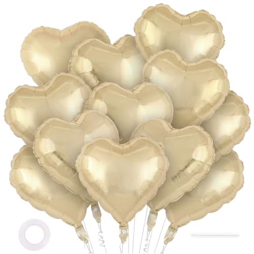 Image of 12 Pcs Champagne Gold Heart Balloons,18 Inch Heart Foil Balloons Love Balloon Valentine Balloon for Birthday Party Wedding Engagement Party Baby Shower Valentine Day Decorations