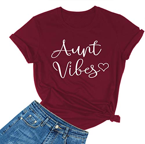 MIMOORN Women's O Neck Letter Printed Funny T Shirt Cute Graphic Tops Tees Wine Red XX-Large