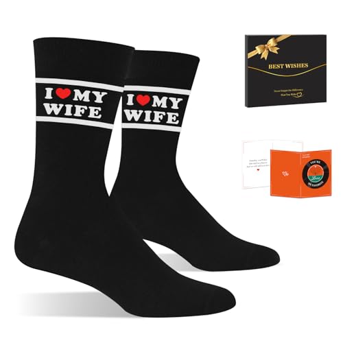 Amosking Gifts for Husband - Funny I Love My Wife Socks Stocking Stuffers for Mens Birthday Anniversary Wedding Day