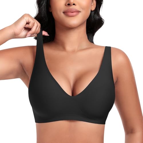 Image of DOCUMO Deep V Bras for Women No Underwire Comfort Wireless Bralettes Adjustable Sleep Seamless Plunge Bra with Bra Extender