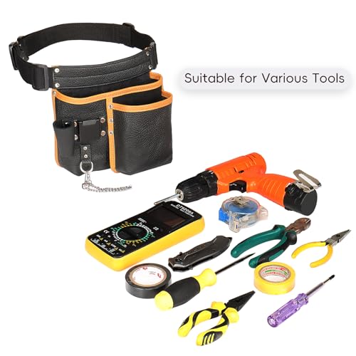 Image of Tool Belt,Genuine Leather Tool Pouch,Detachable & Adjustable Single Side Tool Belt Pouch for Electrician,Carpenter,Construction,Work Apron,Utility Belt.