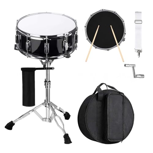 YFFY スネアドラム、ドラムセット 、楽器打楽器 、初心者向け 、ホリデーギフト、取り付け簡単、学生初心者向けマーチングスネアドラムキット (ブラック,14インチ)