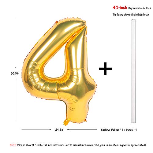 Image of 40In Large Gold Number Balloon 4 Aluminum Foil Mylar Big Number Balloon 0-9 | Suitable for Gold Birthday Parties, Weddings and Anniversary Photography
