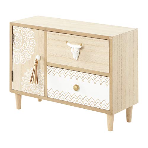 Deco 79 Wood Floral 3 Drawer Jewelry Box With Bull Head Knob, 12" X 5" X 8", Light Brown #TOP1