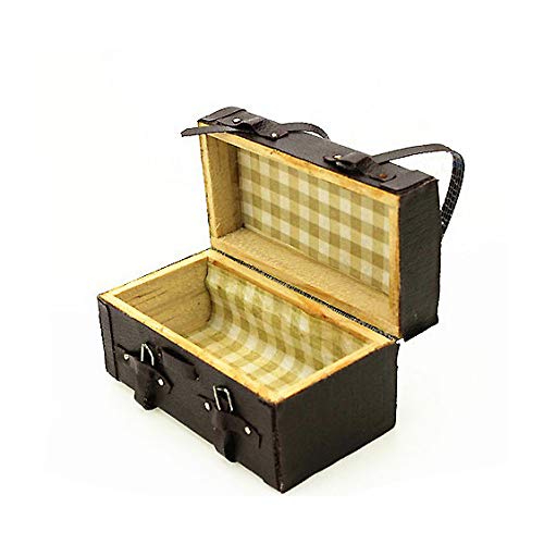 1:12 Puppenhaus Miniatur aus Leder aus Holz Trunk mit Riemen und Schnallen Minipuppen Zubehör Möbel Ausstattungen – Bild 8