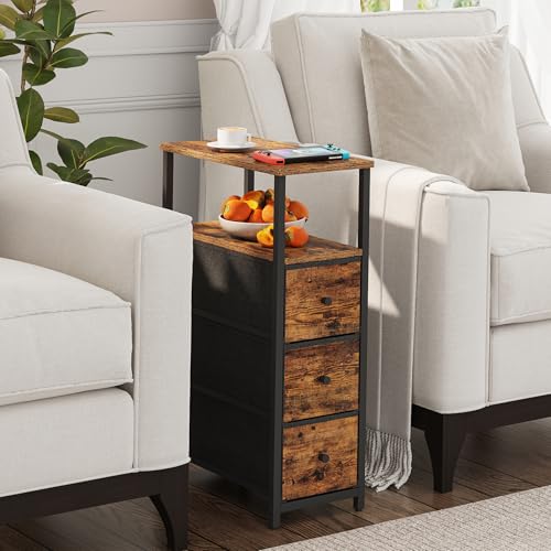 TUTOTAK Narrow End Table, Tall Side Table with 3 Fabric Drawer, NightStand, Small Bedside Table with Storage, Set of 2, for Living Room, Bedroom, Brown TB01BB072CA by TUTOTAK - Used condition - Image 2