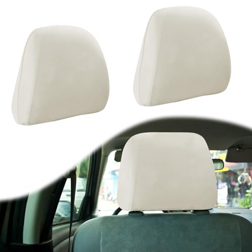 BFXM 2Pcs Car Seat Headrest Cover Car Accessories Flexible Car Headrest Covers Reusable Anti-Dirty Headrest Protector Universal for Cars Vans Trucks (Beige/White)