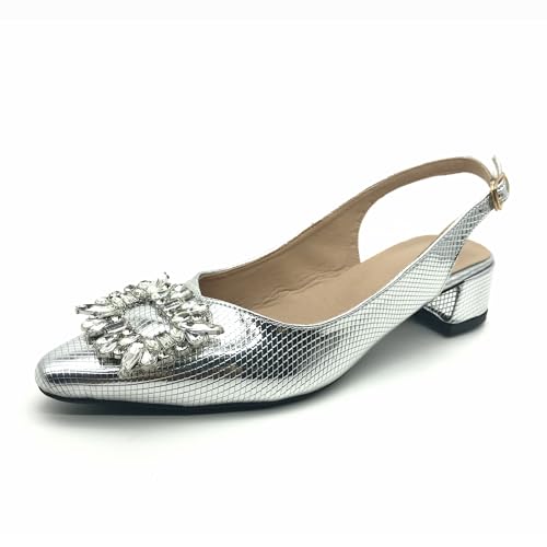 Women's Slingback Low Block Heels Closed Toe Dress Pumps Shoes for Wedding Office Evening Party