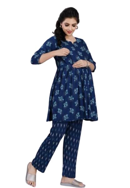 Image of Women's Rayon Fabric Feeding Night Suit for Women (TOP and Bottom)