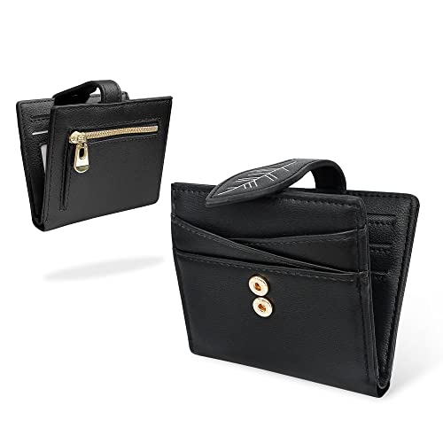 CONISY Small Wallet for Women, RFID Blocking Slim Leather Bifold Front Pocket Womens Wallet with Zipper Coin Purse (Black)