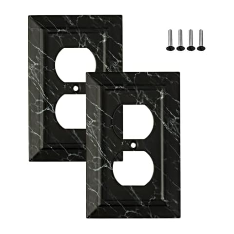 Pack of 2 Wall Plate Outlet Switch Covers by SleekLighting | Classic Black Marble Architecture Wall plates| Variety of Styles: Decorator/Duplex/Toggle/Blank/& Combo | Size (1 Duplex) Cover