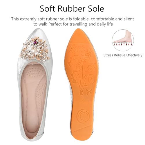 Image of KUNWFNIX Women Ballet Flats Rhinestone Wedding Ballerina Shoes Foldable Sparkly Comfort Slip on Flat Shoes