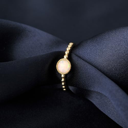 Vintage Victorian Style 14K Yellow Gold Plated 925 Sterling Silver 5mm Round Multi Colors White Fire Created Opal Solitaire Open Adujstable Ring for Women Daily Wedding October Birthstone3