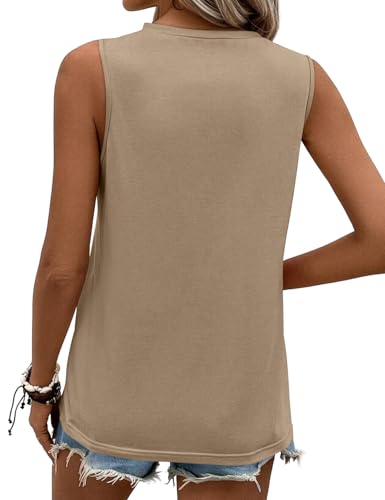 JUSTFASHIONNOW Summer Tank Tops for Women 2026 High Neck Basic Sleeveless Tops Solid Color Casual Loose Fit Shirts(Khaki,X-Large) — view 5