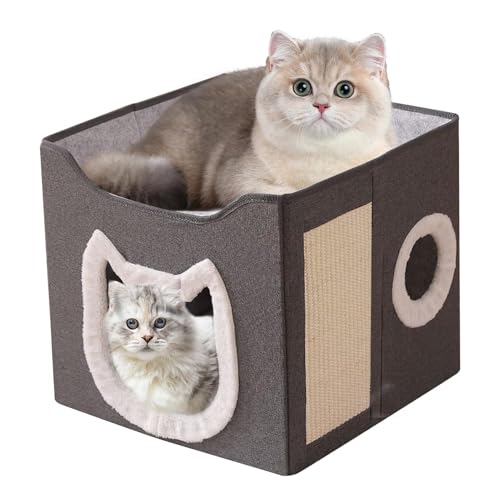 , 折りたたみペットハウス 家具, 2段大型かくれ家ベッド シェルター ケネル スクラッチパッド付き ボール付き 猫 犬 屋内 家 冬 屋外