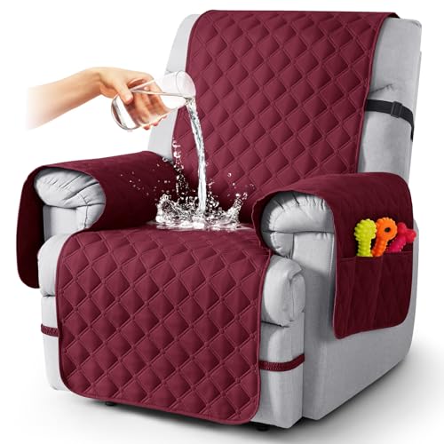 Image of TAOCOCO 100% Waterproof Recliner Covers, Recliner Sofa Covers with Leg Straps, Reversible Recliner Couch Cover for Reclining Chair, Washable Couch Protector for Pets Kids(1 Seater 22 inch, Wine)