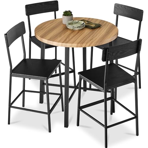Best Choice Products 5-Piece Modern Round Counter Height Dining Set for Home Kitchen, Dining Room w/ 4 Chairs, 1.5in Thick Table - Light Brown/Black