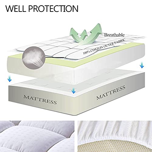 Image of EASELAND Full XL Mattress Pad Pillow Top Mattress Cover Quilted Fitted Mattress Protector Extra Long Cotton Top 8-21 inch Deep Pocket Cooling Mattress Topper (54x80 Inches, White)