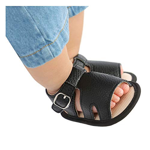Baby Boy and Unisex Sandals Shoes for Infant/Toddlers First Walkers Anti-Slip Soft Sole Flat Shoes (Black, 12-18 Months)2