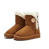 Weestep Wood Button Warm Shearling Winter Lightweight Snow Boots(7 Toddler, Brown)