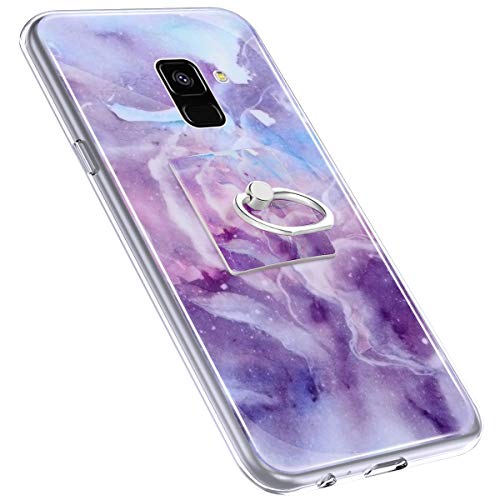 Urhause Cover Compatible with Samsung Galaxy A8 2018 Case Sparkle Glitter Bling Marble Case TPU Silicone Ring Holder Cover 360 Degree Rotation Ring Holder Kickstand Shiny Bling Shockproof Cover Purple