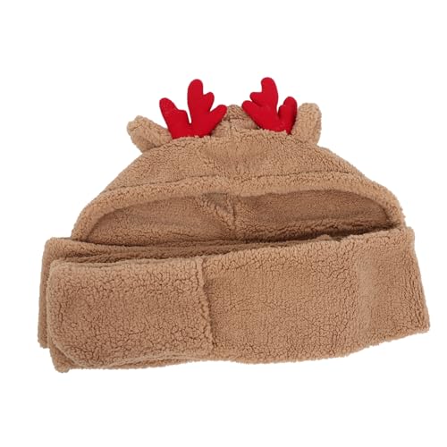 Female Antler Hat Scarf Warm Woolen Cap for Winter Fashionable Deer Ear Design Coffee