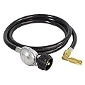 DQSDC 6FT Propane Adapter Hose with Regulator and Elbow Adapter, Fits Blackstone 17 inch and 22 inch Table Top Griddle, Flat Pressure Relief Valve, 3/8'' Connect Fitting