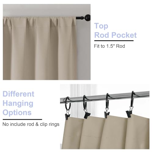 Image of Simplebrand Ava Biscotti Beige Short Blackout Curtains for Bedroom 45 Inches Long 2 Panels Set, Solid Thermal Insulated, Energy Saving Window Treatment Curtains Blackout Drapes, W40 x L45 Inch