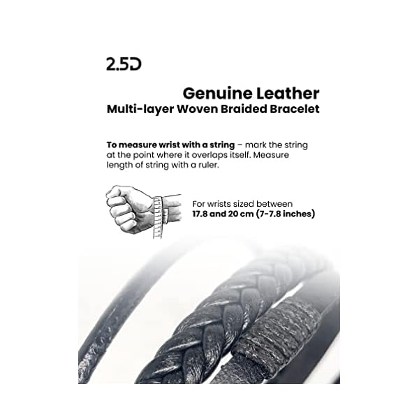 Genuine Leather Bracelets for Men Women Teens | New 5 Bands Multi-Layer Woven Braided Black Bracelet with Magnetic Buckle Clasp - Image 4