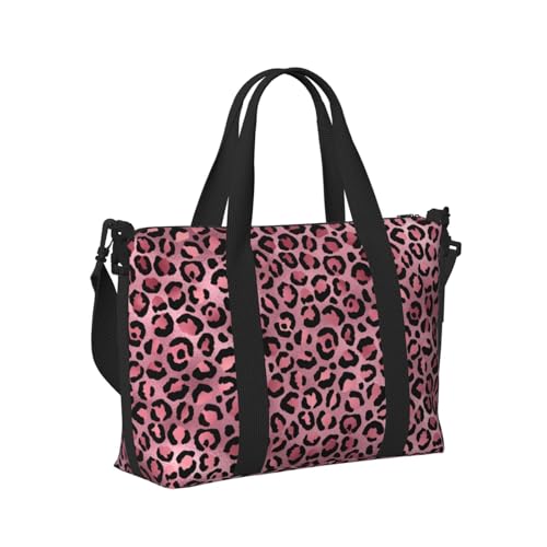 Laptop Tote Bag for Women Work - Pink leopard print Overnight Weekender Bags for Women Travel, Gym Duffle Bag for Men, Personal Item Crossbody Travel Bags for Men Carry On