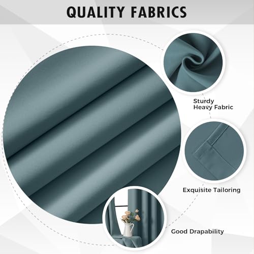 Image of MIULEE Greyish Blue Blackout Bedroom Curtains Drapes 84 Inch Long 52 inchx84 inch | Grommet Top, Room Darkening Window Drapes, Privacy Protection, Thermal Insulated, Heat Blocking, Light Blocking