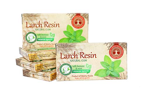 Larch Resin with Mint & Beeswax 5 Packs, Natural Gum, Product of Siberia, Sugarless Gum (5)