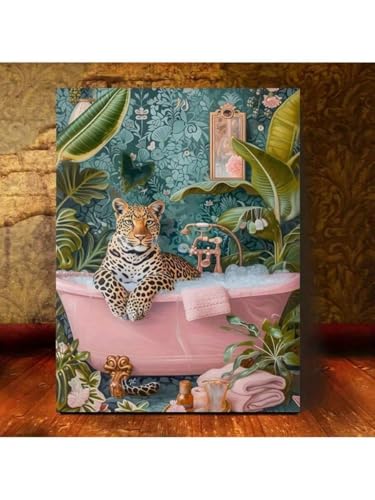 Affiche imprimée guépard baignoire rose déco murale salon 30x40