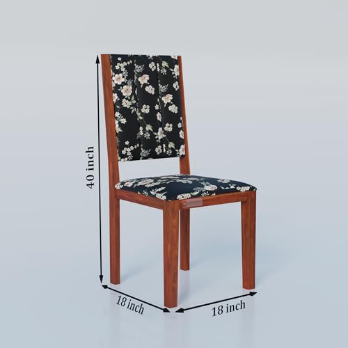 Image of DRIFTINGWOOD Tiya 4 Seater Sheesham Wood Dining Table Set with 4 Chairs | Solid Wood Dining Room Set for Home & Living Room | Floral Fabric Upholstered Chairs | Honey Finish