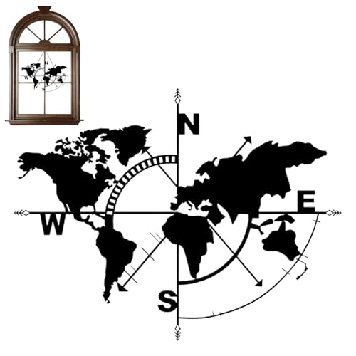 Metal para Pared - Mapa del Mundo con brújula | Decoración del hogar para niños Dormitorio Sala Juegos Aula Decoraciones Aprendizaje Preescolar