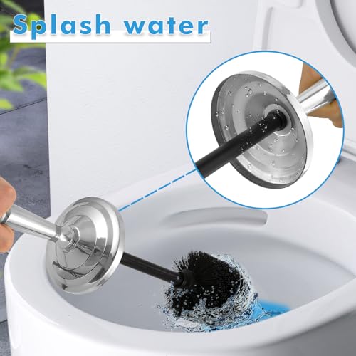 Image of Chrome Toilet Brush and Holder Set, Stainless Steel Toilet Brush for Bathroom,Heavy Duty Toilet Bowl Brush and Holder,Deep Cleaning Modern Toilet Cleaner Brush -Space Saving, Covered Brush