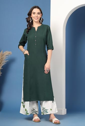 Image of Pistaa's Women's Regular Fit Cotton Solid Kurta Palazzo Set