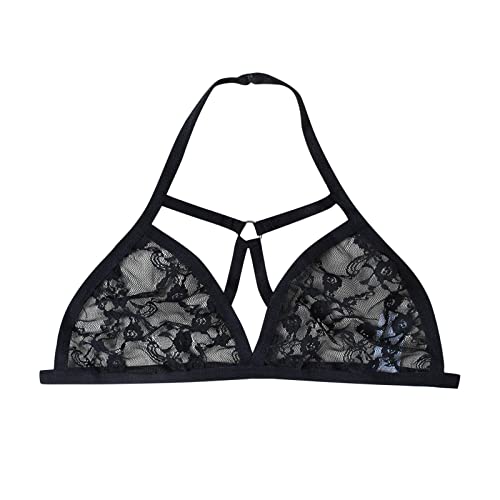 Generisch 2025 - Sujetador de encaje trasero de encaje para mujer con cuello festoneado en V profundo 2 B Ware, Negro , XL