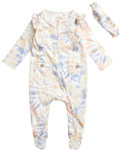 Image of Jessica Simpson Baby Girls' Romper - One Piece Footie Jumpsuit, Hat/Headband - Playwear Clothing for Newborns/Infants, 0-24M