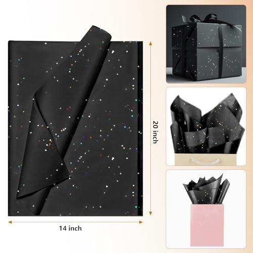Image of Black Glitter Tissue Paper for Gift Bags 36 Sheets 14x20 Inch - Recyclable Wrapping Paper for Weddings, Birthdays, Party & Festival Decorations DIY Craft Supplies